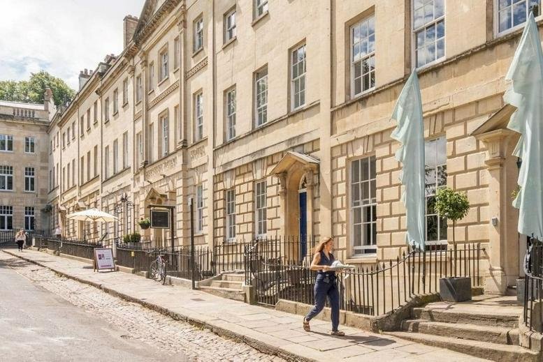 Exterior view of the historic stone facade at 17-18 Berkeley Square, Clifton, Bristol.