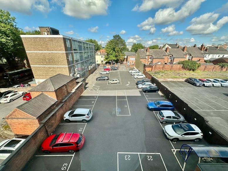 Aerial view of the private parking lot at 17 Lichfield Street, Walsall, West Midlands.