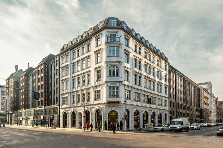 Exterior view of the historic corner building at 171, Friedrichstraße, Mitte, Berlin.