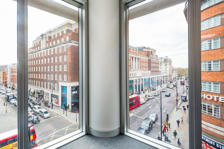City street view from the large corner windows at 2 Portman Street.