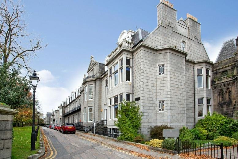 Exterior view of the historic granite building at 2 Queen's Gardens, Aberdeen.