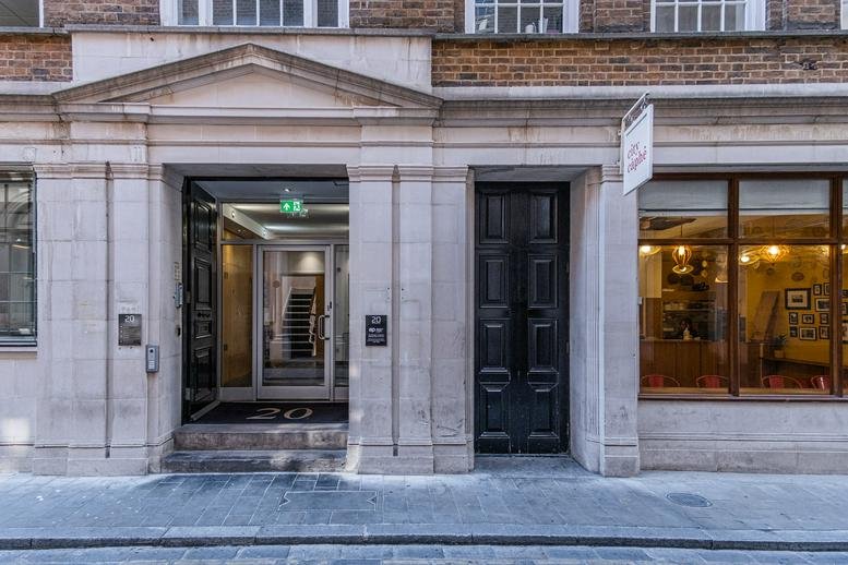 Ground floor exterior entrance and facade of 20 Ironmonger Lane, London.
