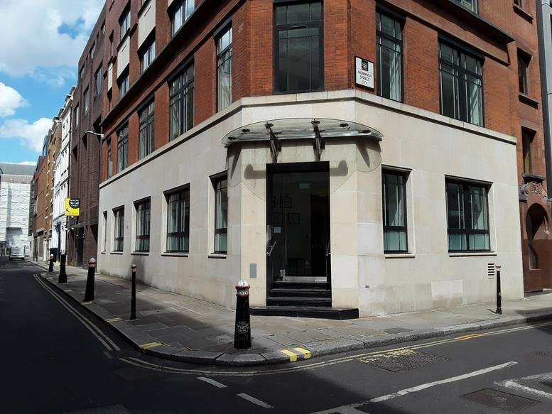 Exterior view of the brick and stone office building at 27 Furnival Street, London, EC4A.