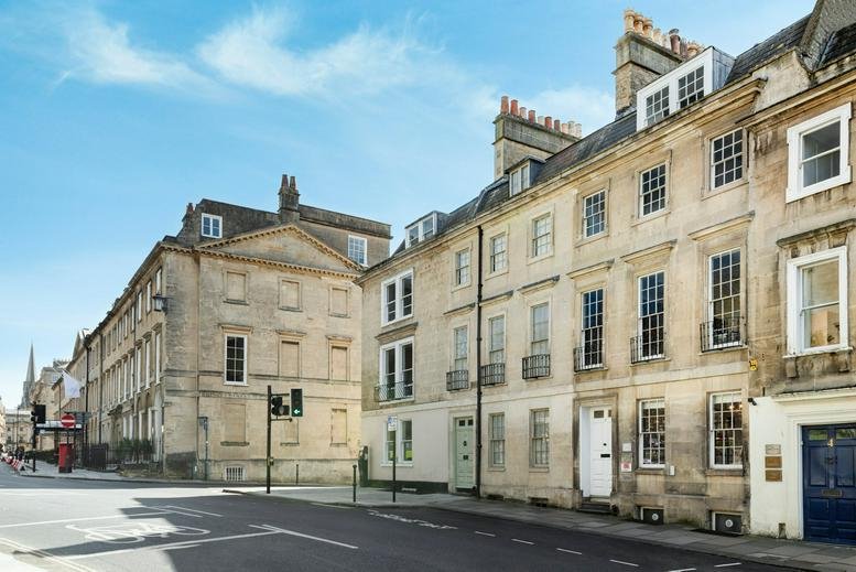 Exterior street view of the historic Georgian stone building at 3 Chapel Row, Bath.