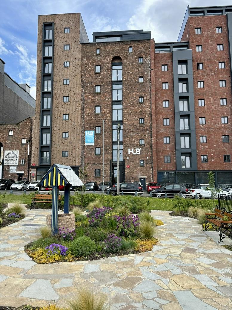 Exterior view of the brick facade of 3A Bridgewater Street, Liverpool.