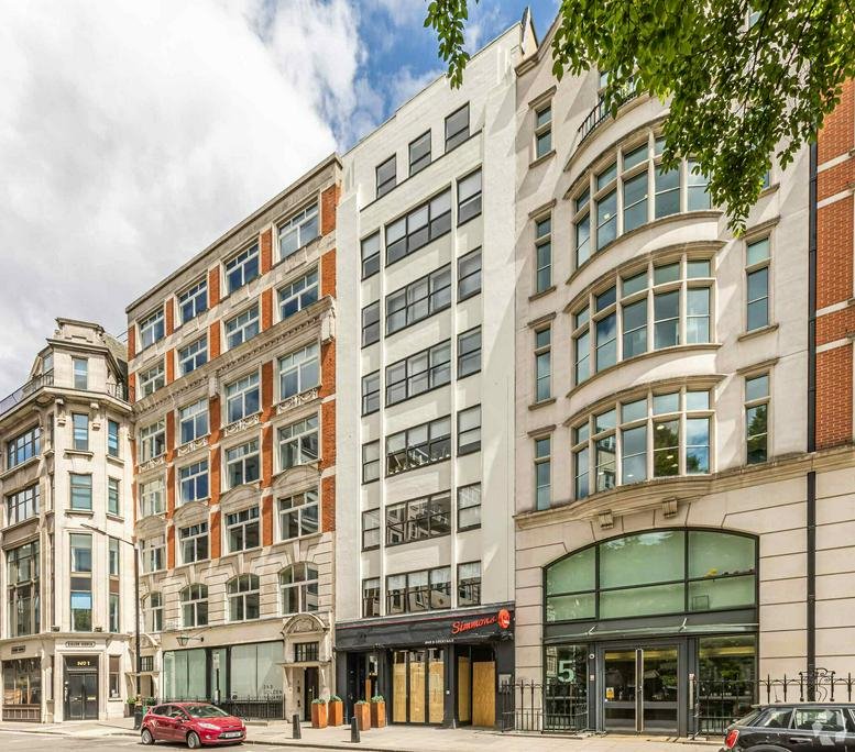 Exterior view of the classic stone and brick building at 4, Golden Square, London.