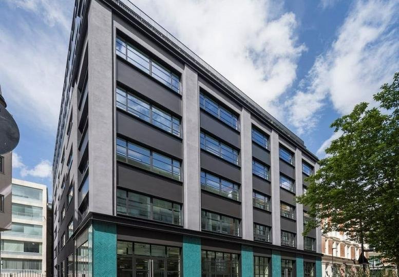 Exterior view of the dark grey and teal facade of the Script building at 44 Featherstone Street.