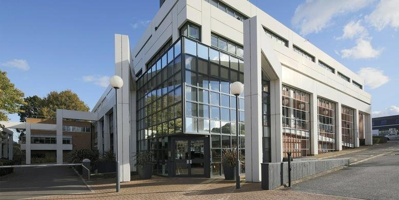 Exterior view of the contemporary white and glass facade at 470 Bath Road, Bristol.