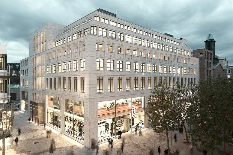 Exterior view of the classic stone facade at 5, Königstraße, Stuttgart-Mitte.