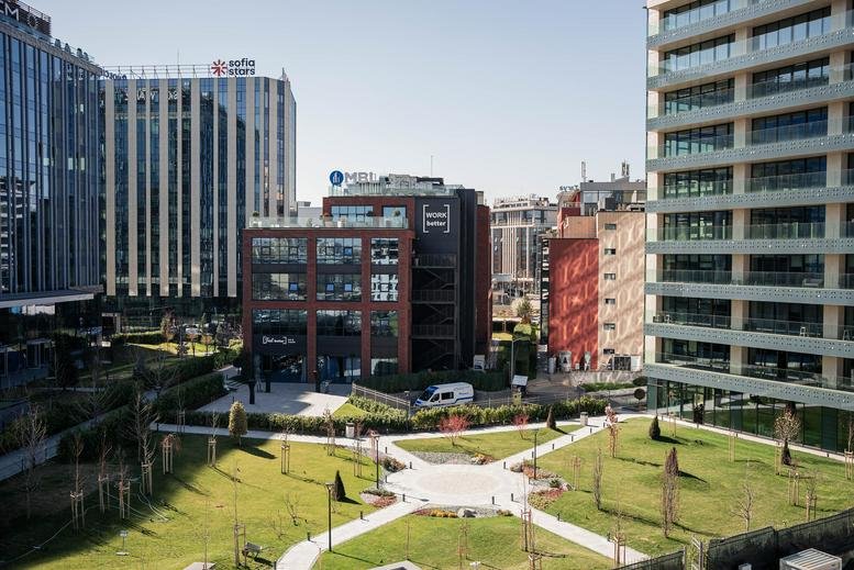 Exterior view of the modern glass and brick building at 51, Cherni vrah Boulevard, Sofia.