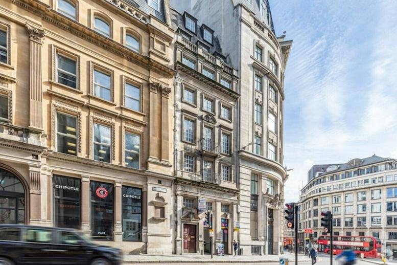 Exterior view of the historic stone facade at 69 King William Street in Monument, London.