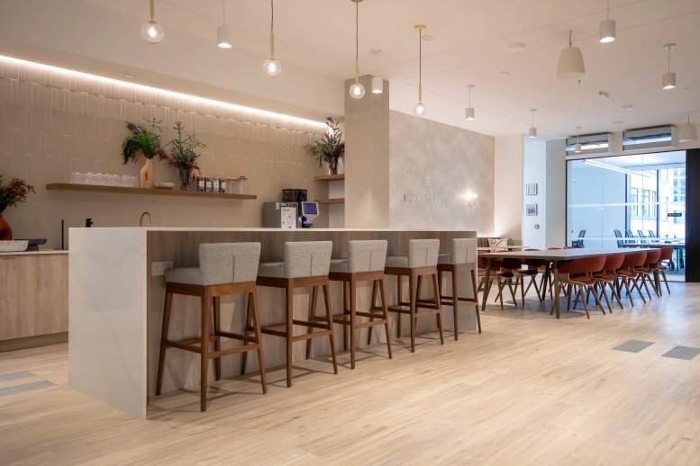 Spacious reception area and coffee bar at 77 Coleman Street, Central London, EC2R.