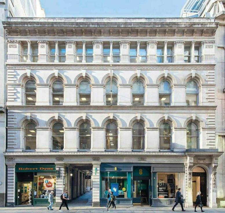 Exterior facade of the historic stone building at 81, Gracechurch Street.