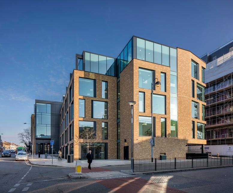 Exterior view of the brick and glass facade of Belmont, Belmont Road, Uxbridge.