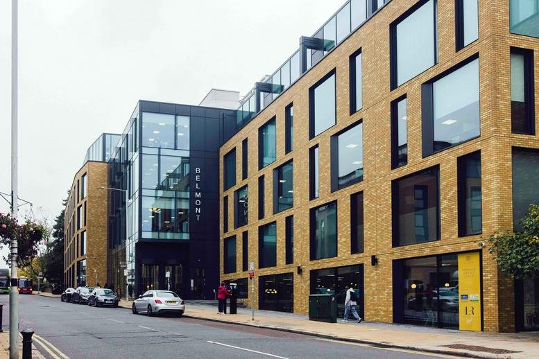 Exterior view of the modern brick facade of Belmont on Belmont Road.