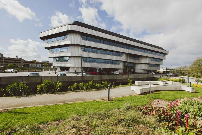Exterior view of the uniquely tiered Ingenuity House on Bickenhill Lane.