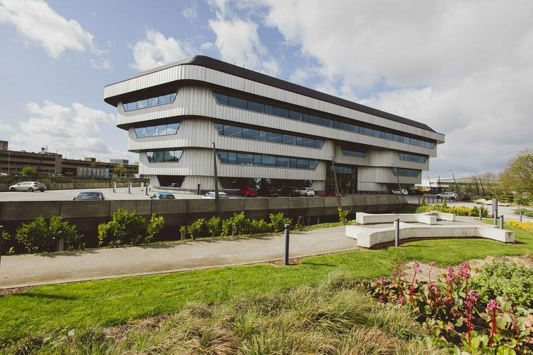 Exterior view of the tiered, modern architecture at Ingenuity House.