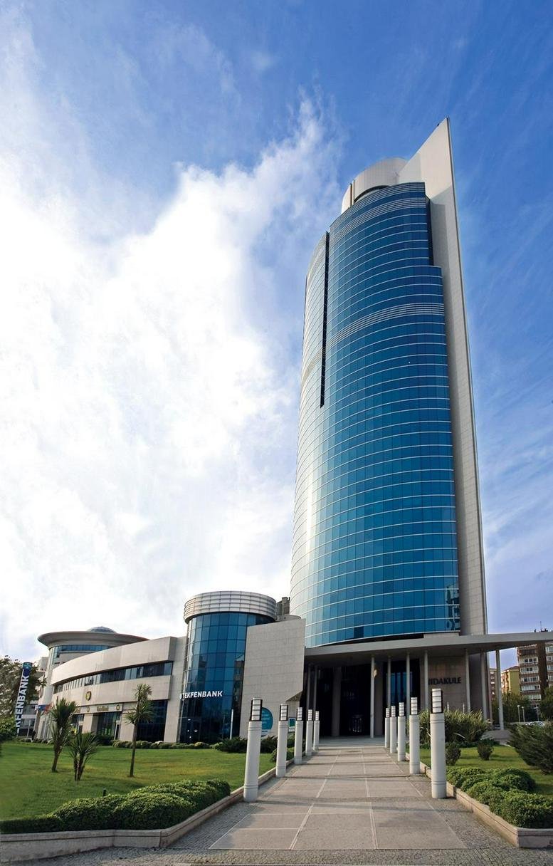 Exterior view of the glass-facade building.