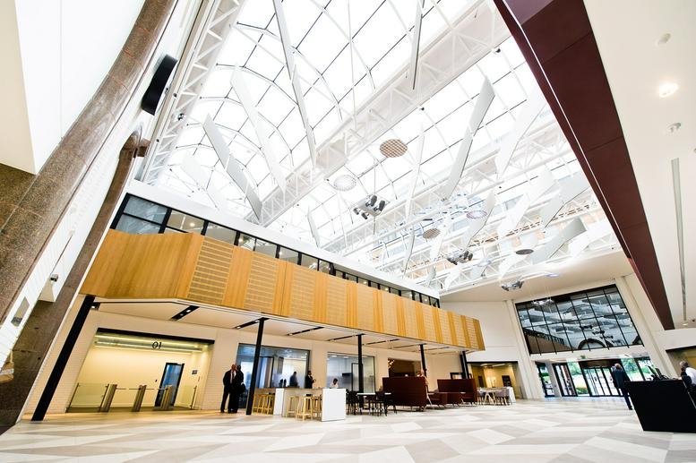 Grand atrium and main lobby with a glass ceiling at Exchange Station, Tithebarn Street, Liverpool.