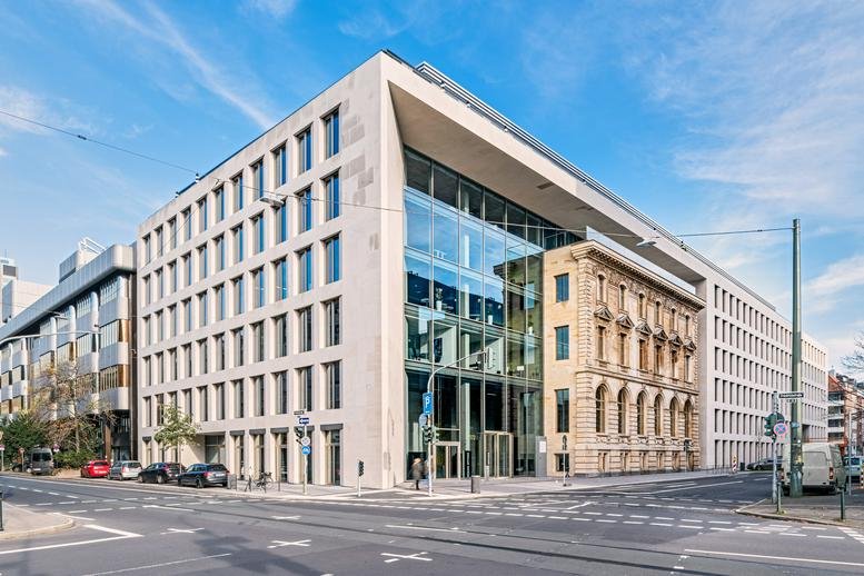 Exterior view of the contemporary facade at Fürstenwall 172, Dusseldorf, North Rhine-Westphalia.