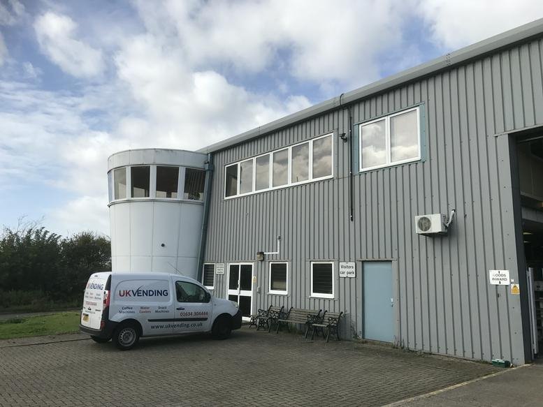Exterior view of the metal-clad building at Fort Bridgewood, Maidstone Road, Rochester.