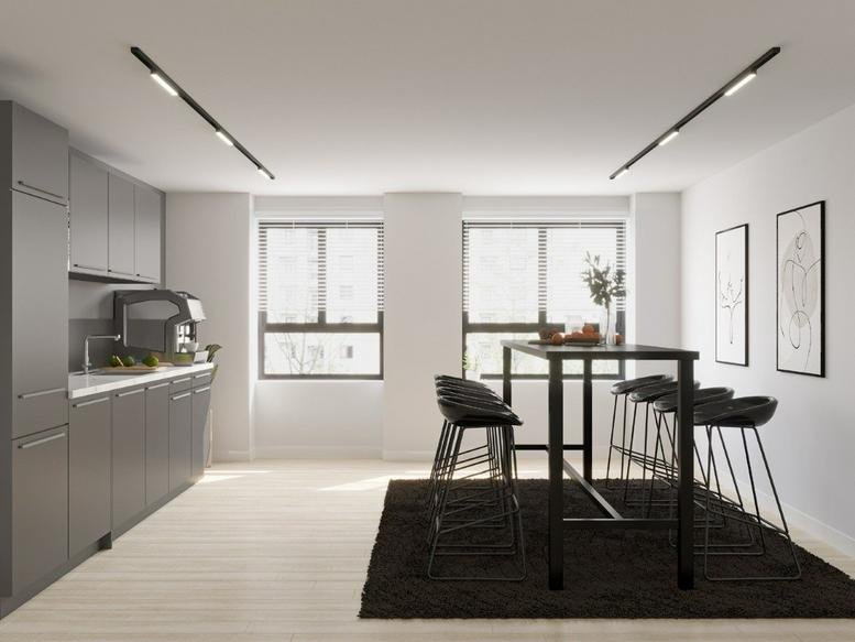 Spacious communal dining area and kitchen at Georgsplatz 1, Hamburg, Schleswig Holstein.