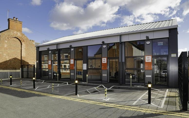 Exterior view of the modern industrial-style building at Hawksworth Road, West Bridgford, Nottinghamshire.