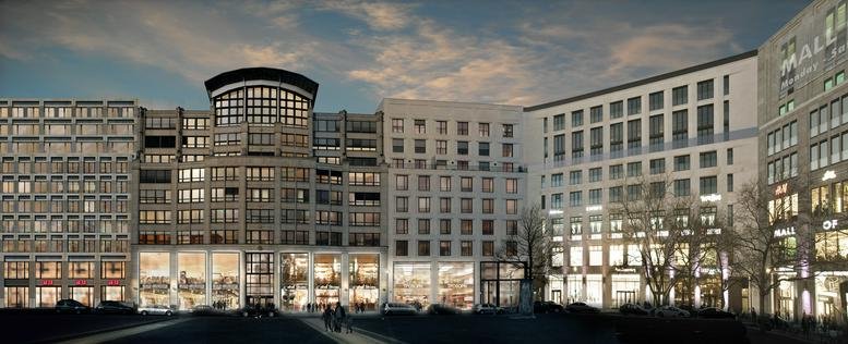 Exterior view of the grand multi-story building facade at Leipziger Platz 15, Berlin.