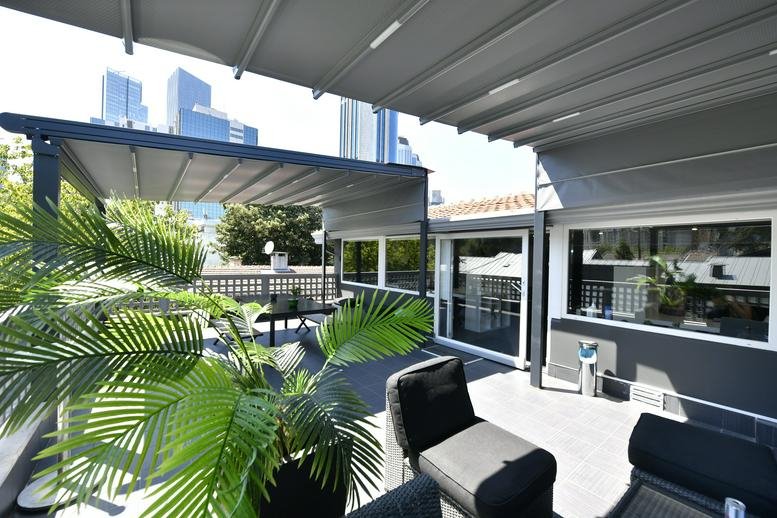 Spacious rooftop terrace at No: 13, Karanfil Sokağı, Levent/Besiktas, Istanbul with city views.