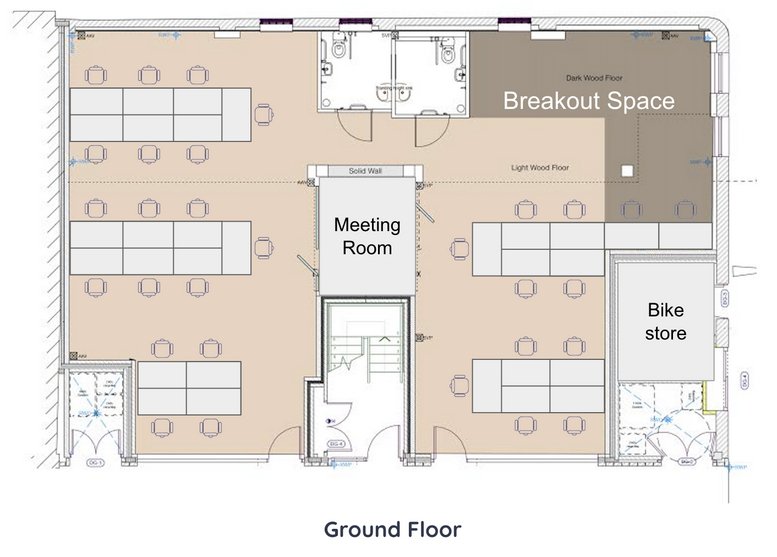 Detailed floor plan layout for the ground floor office space.