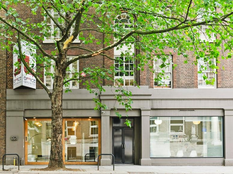 Exterior view of the brick facade and street entrance at 175-185 Grays Inn Road.