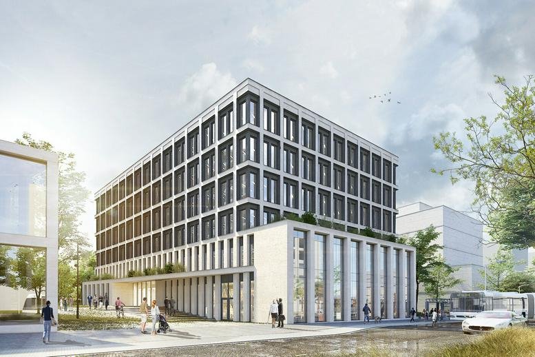 Exterior view of the modern grid-facade building at 18-20, rue Eugène Ruppert, Luxembourg.