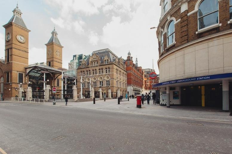 Exterior view of the historic brick facade at 50 Liverpool Street, Central London, EC2M.
