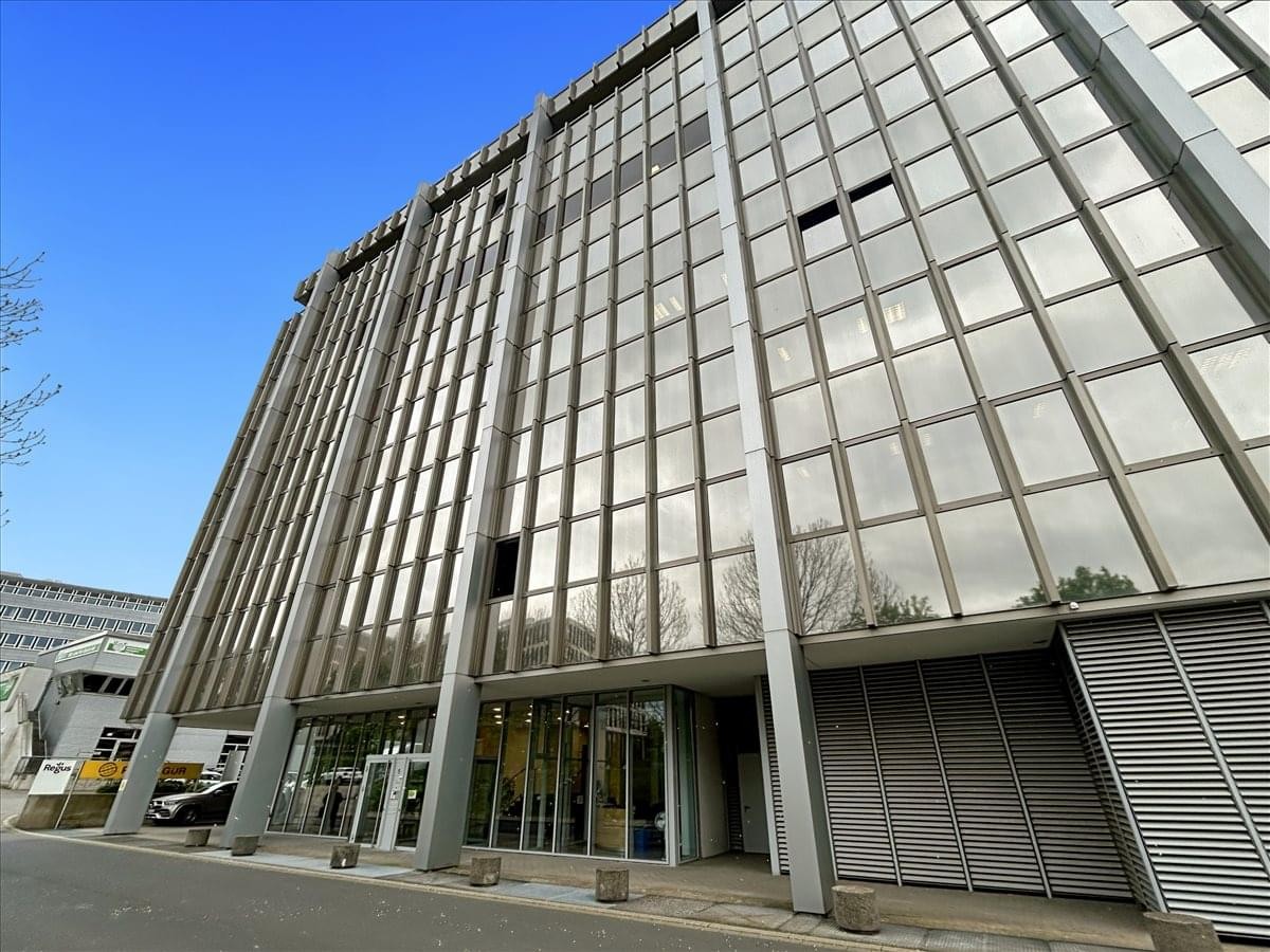 Exterior view of the modern glass and steel building at 6th and 7th floor, Kokkolastrasse 5, Ratingen Ost.