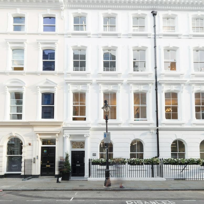 Exterior view of the white period building facade at 7-8 Henrietta Street.