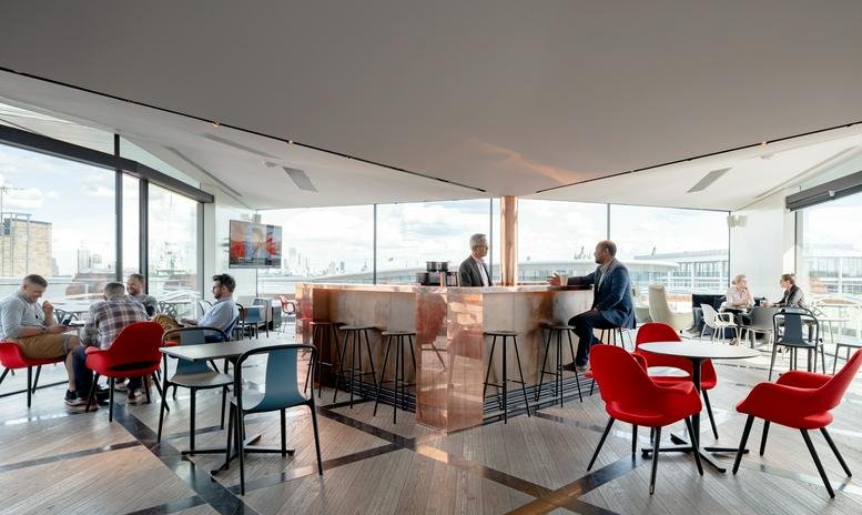 Spacious, modern cafe and breakout area at 7 Harp lane, Central London, EC3R with city views.