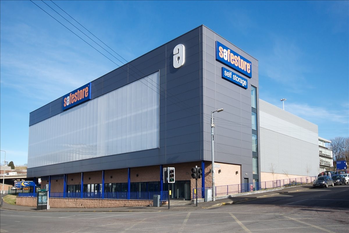 Exterior view of the Safestore building at 9 Canal Street, Exit J16 M8, Glasgow.