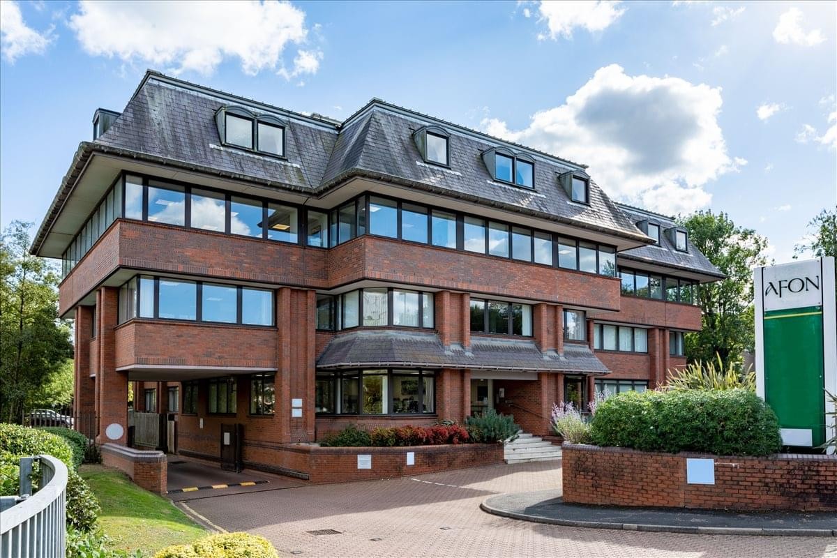 Exterior view of the brick facade Afon Building, Worthing Road, Horsham, West Sussex.