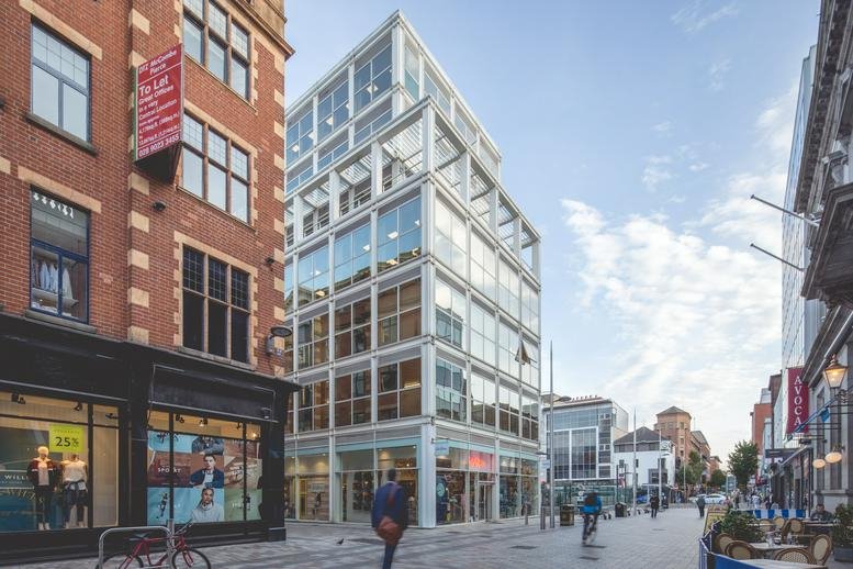 Exterior view of the contemporary glass and steel facade of Arthur Place.