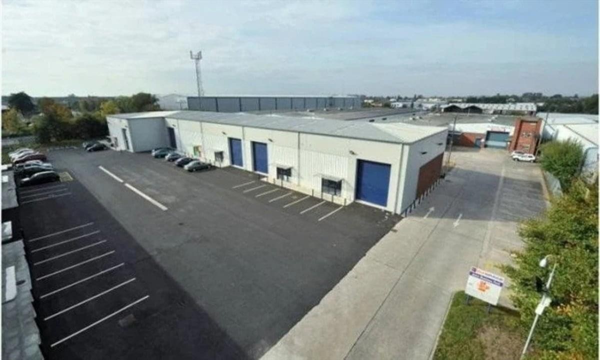 High-angle exterior of the industrial units at Astra Business Park, Guinness Road, Manchester.