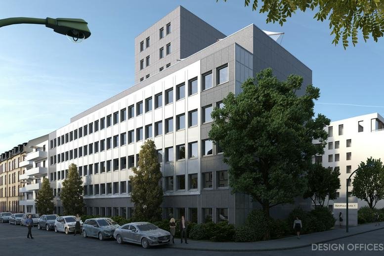 Exterior view of the multi-story office building at Frankfurt - Barckhausstraße 1.