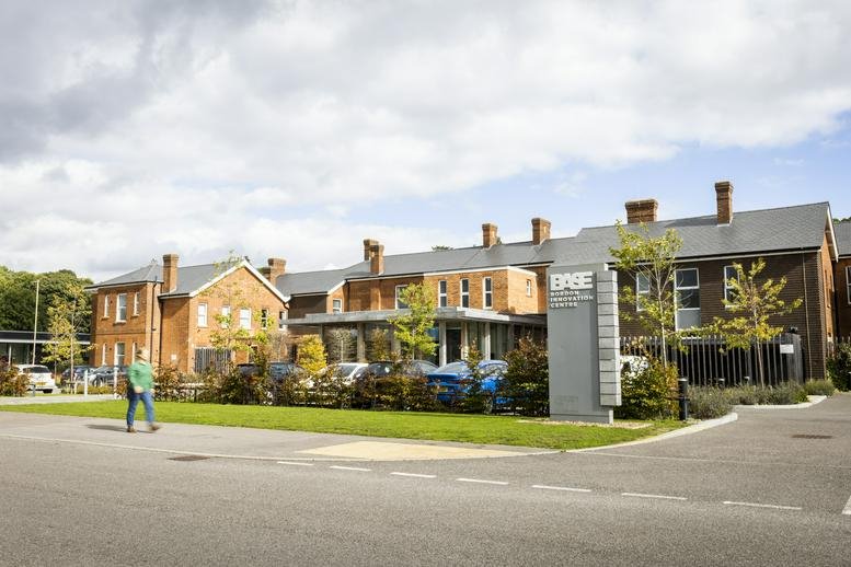 Exterior view of the historic brick facade at BASE Bordon Innovation Centre.
