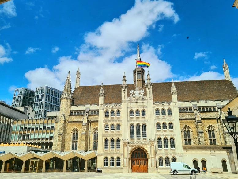 Full view of the historic stone facade at Blackwell House in Guildhall Yard.