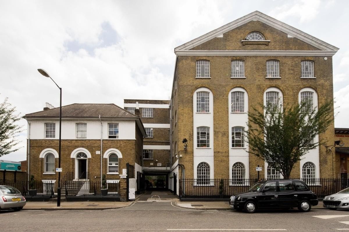 Exterior view of the brick facade at Camberwell Business Centre, 99-103 Lomond Grove.