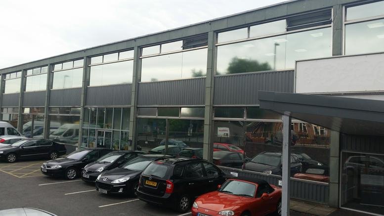 Exterior view of the modern glass and steel facade at Concord House, Nottingham Road.