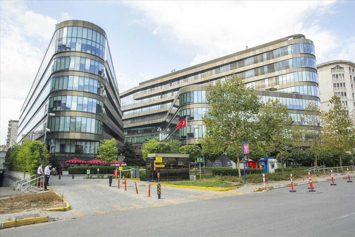Exterior view of the contemporary glass-facade buildings at Esas Kurtköy Aeropark.