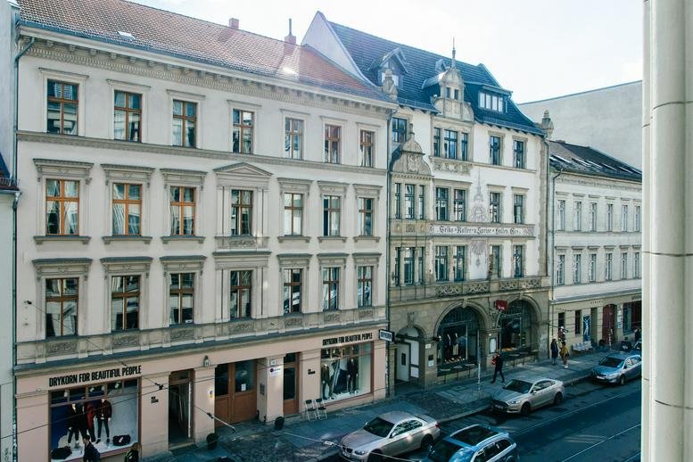 Exterior view of the historic Hackescher Markt, Neue Schonhauserstrasse 3-5 building with ornate facade.