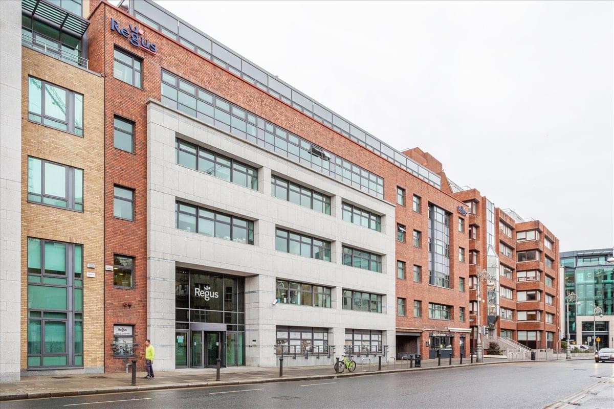 Exterior view of the contemporary brick and stone facade at Harcourt Centre.