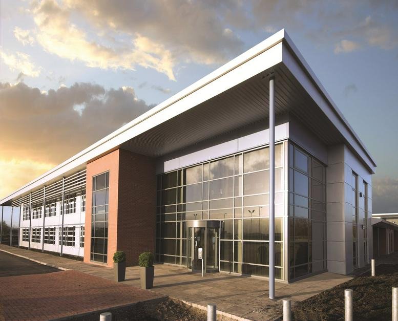 Exterior view of the contemporary glass and brick facade at the Innovation Centre.