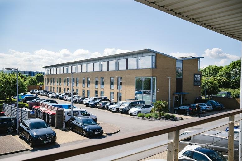 The modern brick and glass exterior of Kestrel Court, Harbour Road, Portishead, Bristol.